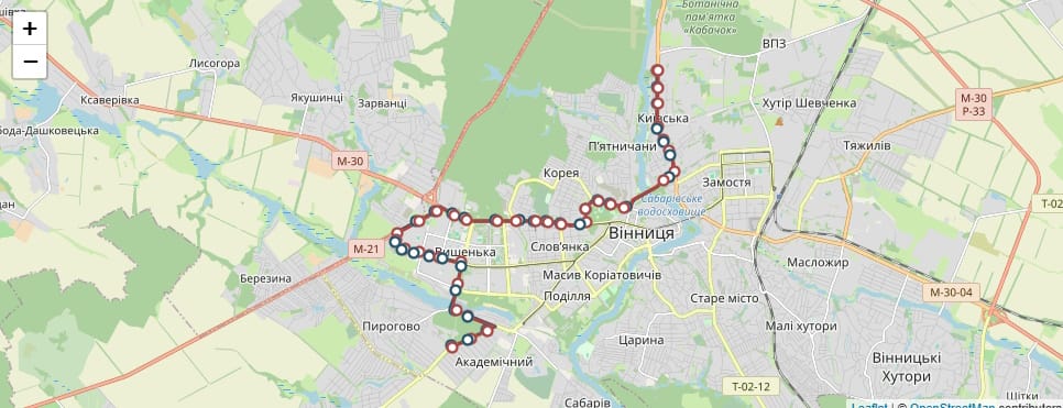 Маршрут автобуса №16 у Вінниці
